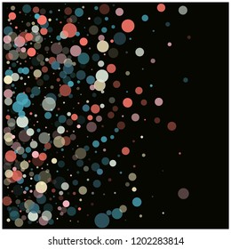 Circles Confetti Falling Down, Vector Glitter Snowfall Background. Trendy VIP Texture, Party Celebration New Year, Christmas, Birthday Frame Decoration. Sparkling Retro Isolated Falling Confetti