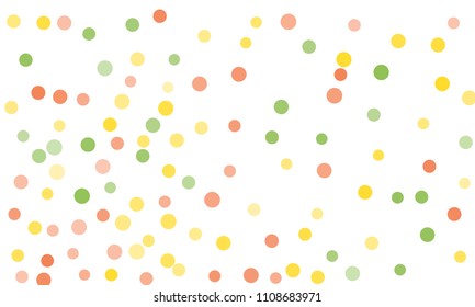 Circles confetti falling on transparent background. Round, dot vector background. Abstract colorful confetti flying in the air. Vector holiday illustration with circles confetti.