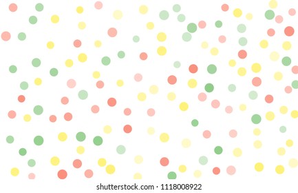 Circles confetti falling on transparent background. Round, dot vector background. Abstract colorful confetti flying in the air. Vector holiday illustration with circles confetti.
