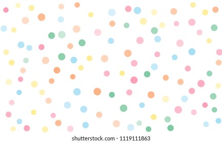 Circles confetti falling on transparent background. Round, dot vector background. Abstract colorful confetti flying in the air. Vector holiday illustration with circles confetti.