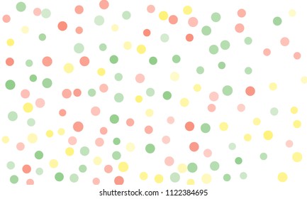 Circles confetti falling on transparent background. Round, dot vector background. Abstract colorful confetti flying in the air. Vector holiday illustration with circles confetti.