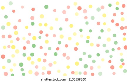 Circles confetti falling on transparent background. Round, dot vector background. Abstract colorful confetti flying in the air. Vector holiday illustration with circles confetti.