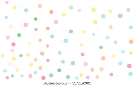 Circles confetti falling on transparent background. Round, dot vector background. Abstract colorful confetti flying in the air. Vector holiday illustration with circles confetti.