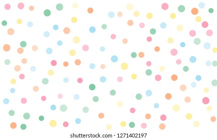 Circles confetti falling on transparent background. Round, dot vector background. Abstract colorful confetti flying in the air. Vector holiday illustration with circles confetti.