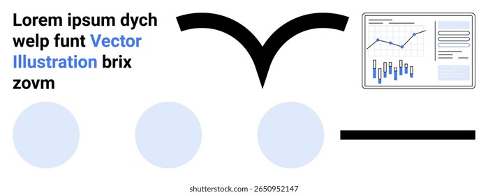 Circles, connecting arrow, text elements, and dashboard displaying graphs. Ideal for data analytics, business reports, corporate presentations, information flow, user interface design, education