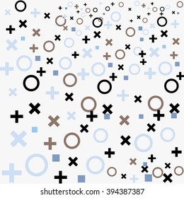 circles and crosses background. Abstract background. Trendy geometric elements memphis cards. Modern abstract design poster, cover, card design.  primitive style. Simple shapes for your design.