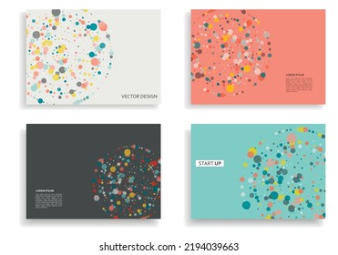 Circles design elements. Color halftone frame with circle pattern on white background. Vector frame with rainbow random gradient. Cover brochure templates