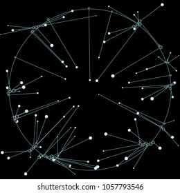 The circles of different diameters connected by lines. Suitable for illustration of block chain technology. Complex wireframe structure.