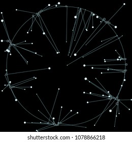 The circles of different diameters connected by lines. Suitable for illustration of block chain technology. Complex wireframe structure.