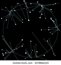 The circles of different diameters connected by lines. Suitable for illustration of block chain technology. Complex wireframe structure.