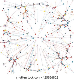 The circles of different diameters connected by lines. Template for creating infographic. Complex wireframe structure.