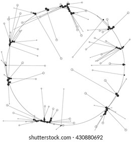 The circles of different diameters connected by lines. Template for creating infographics. Complex wireframe structure.