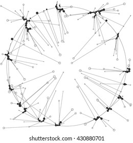The circles of different diameters connected by lines. Template for creating infographics. Complex wireframe structure.