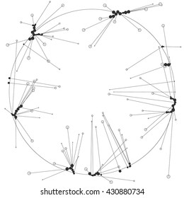 The circles of different diameters connected by lines. Template for creating infographics. Complex wireframe structure.