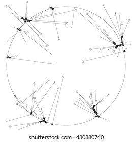 The circles of different diameters connected by lines. Template for creating infographics. Complex wireframe structure.