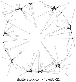 The circles of different diameters connected by lines. Template for creating infographic. Complex wireframe structure.