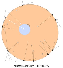 The circles of different diameters connected by lines. Template for creating infographic. Complex wireframe structure.