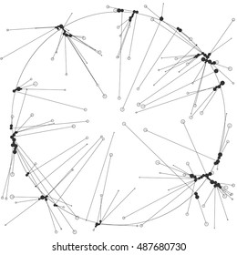 The circles of different diameters connected by lines. Template for creating infographic. Complex wireframe structure.