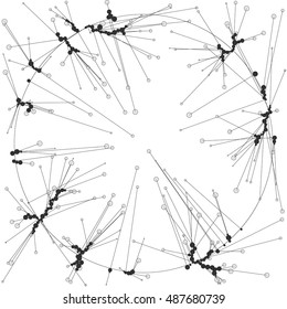The circles of different diameters connected by lines. Template for creating infographic. Complex wireframe structure.