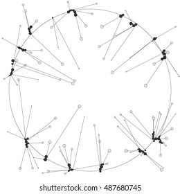 The circles of different diameters connected by lines. Template for creating infographic. Complex wireframe structure.