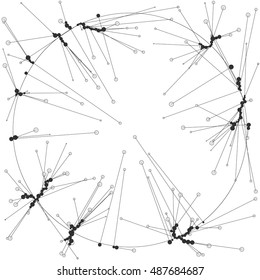 The circles of different diameters connected by lines. Template for creating infographic. Complex wireframe structure.
