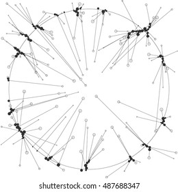 The circles of different diameters connected by lines. Template for creating infographic. Complex wireframe structure.