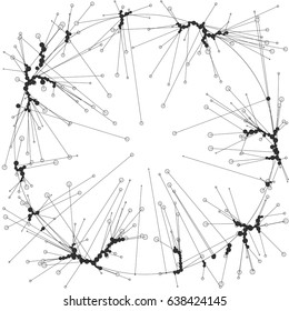 The circles of different diameters connected by lines. Template for creating infographic. Complex wireframe structure.