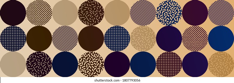 Circles of different shades and textures. Abstract vector background, banner. 