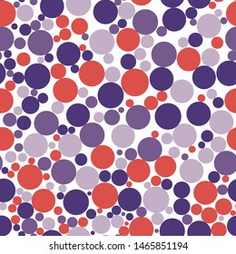 circles of different sizes in pink and purple colors on a white background. seamless pattern. vector