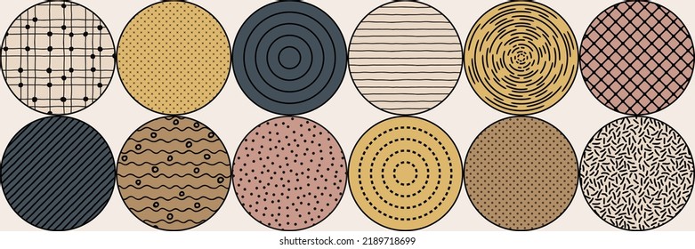 Circles of different textures and shades, abstract vector background, design elements
