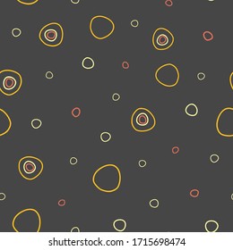 Circles distancing fun dots and circles on dark gray background seamless repeat vector pattern surface design