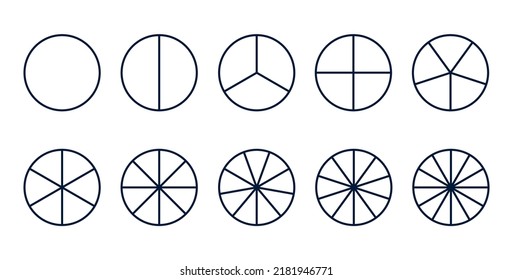 Circles Divided Diagram 3, 10, 7, Graph Icon Pie Shape Section Chart. Segment Circle Round Vector 6, 9 Devide Infographic