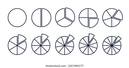 Gráfico de secciones de la forma circular del icono del gráfico 3, 10, 7. Segmento circular vector 6, 9 infografía de desviación