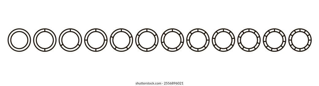 Circles divided diagram 3, 10, 7, graph icon pie shape section chart. Segment circle round vector 6, 9 devide infographic.	