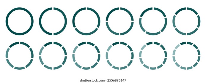 Circles divided diagram 3, 10, 7, graph icon pie shape section chart. Segment circle round vector 6, 9 devide infographic.	