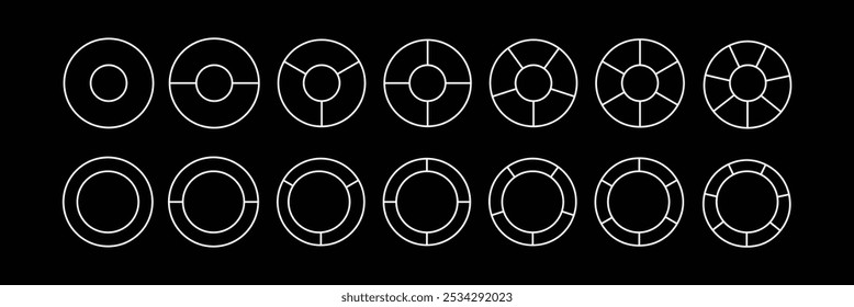 Circles divided into parts .  pie portion or pizza slice. Pie business chart or pizza round shapes cut . pie chart line icon vector illustration eps 10.