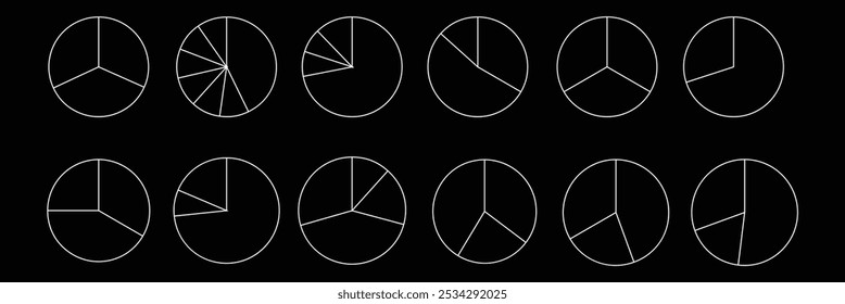 Circles divided into parts .  pie portion or pizza slice. Pie business chart or pizza round shapes cut . pie chart line icon vector illustration eps 10.