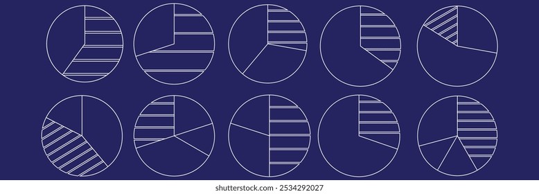 Circles divided into parts .  pie portion or pizza slice. Pie business chart or pizza round shapes cut . pie chart line icon vector illustration eps 10.