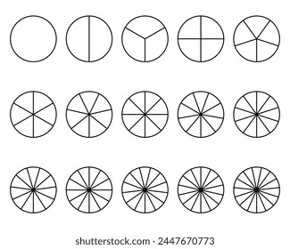 Círculos divididos en segmentos del 1 al 15. Infografía de Segmentos. Ilustración vectorial.