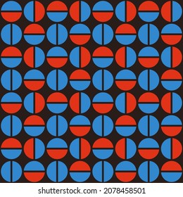 Los círculos se dividen en dos partes, que consisten en partes azules y rojas. Patrón abstracto decorativo vectorial.