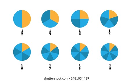 Circles Divided to Teach Children Fractions. Educational materials for a school child