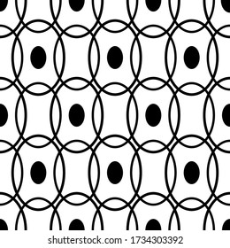 Circles, dots. Abstract geometric seamless pattern. Concentric stylish   black and white texture. Repeating dold dot shape. Background for design prints. Simple circular figures for tiles. Vector