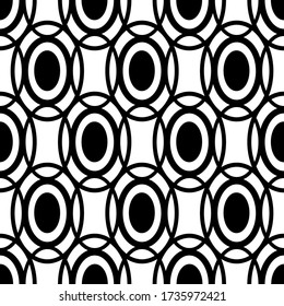 Circles, dots. Abstract geometric seamless pattern. Concentric stylish   black and white texture. Repeating dold dot shape. Background for design prints. Simple circular figures for tiles. Vector