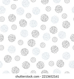 Circles and dots background. Abstract, hand-drawn pattern. White, blue colors. Vector illustration for printing, textiles, fabric, packaging, packaging or cover. Vector illustration