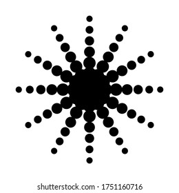 Kreise mit Punkten verschiedener Größen. Abstrakter Halbtonhintergrund. Schwarze Kreise. Vektorgrafik.