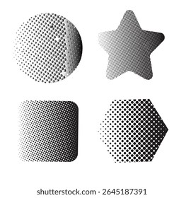 circles dots halftone. Geometric art .Halftone circular dotted frames se Spotted spray texture. Vector abstract design element Round shape. Stock image.  Circle dots texture isolated on white 