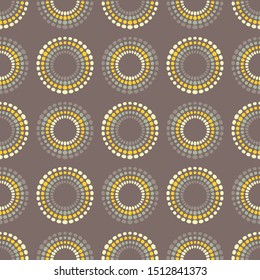 Circles of dots. Polka dots seamless pattern. Mosaic of ethnic figures. Patterned texture. Geometric background. Can be used for wallpaper, textile, invitation card, wrapping, web page background.