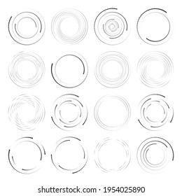 Circles, dotted, dots spiral swirl twirl element. Polka dots, stipple-stippling cochlear and volute