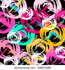 circles drawn by hand graffiti on a black background
