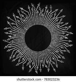 Circles drawn in a circle, directed in different directions. Sketch, doodle, vector illustration on black background